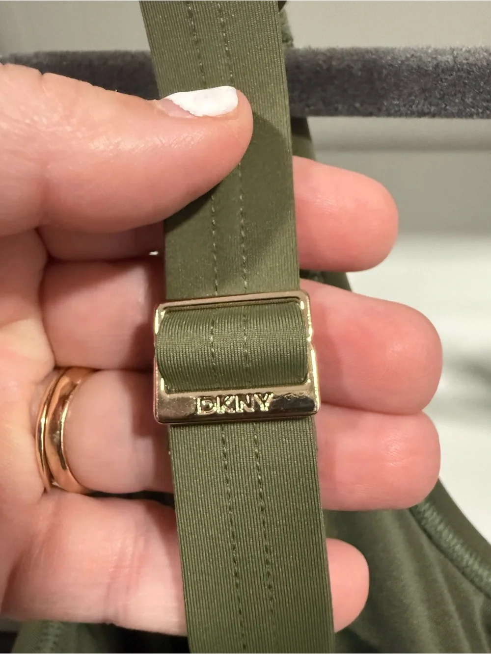 Dkny Olive Green One-Piece with Rose Gold Ring Accent - Picture 3 of 5